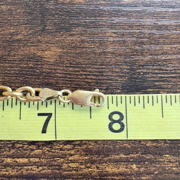 Gold Over Sterling Silver 925 Alternating Round & Oval Link Chain Bracelet 7.5" - Picture 7 of 9